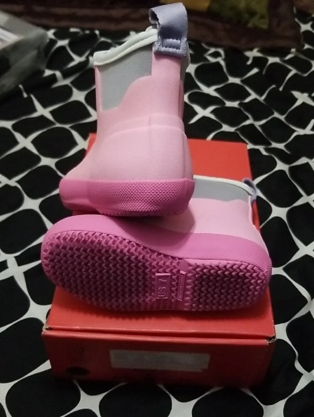 Hunter Kids Pink Waterproof Rain Boots with White Trim